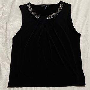 Nine West Black Sleeveless Top with Embellished Neckline
